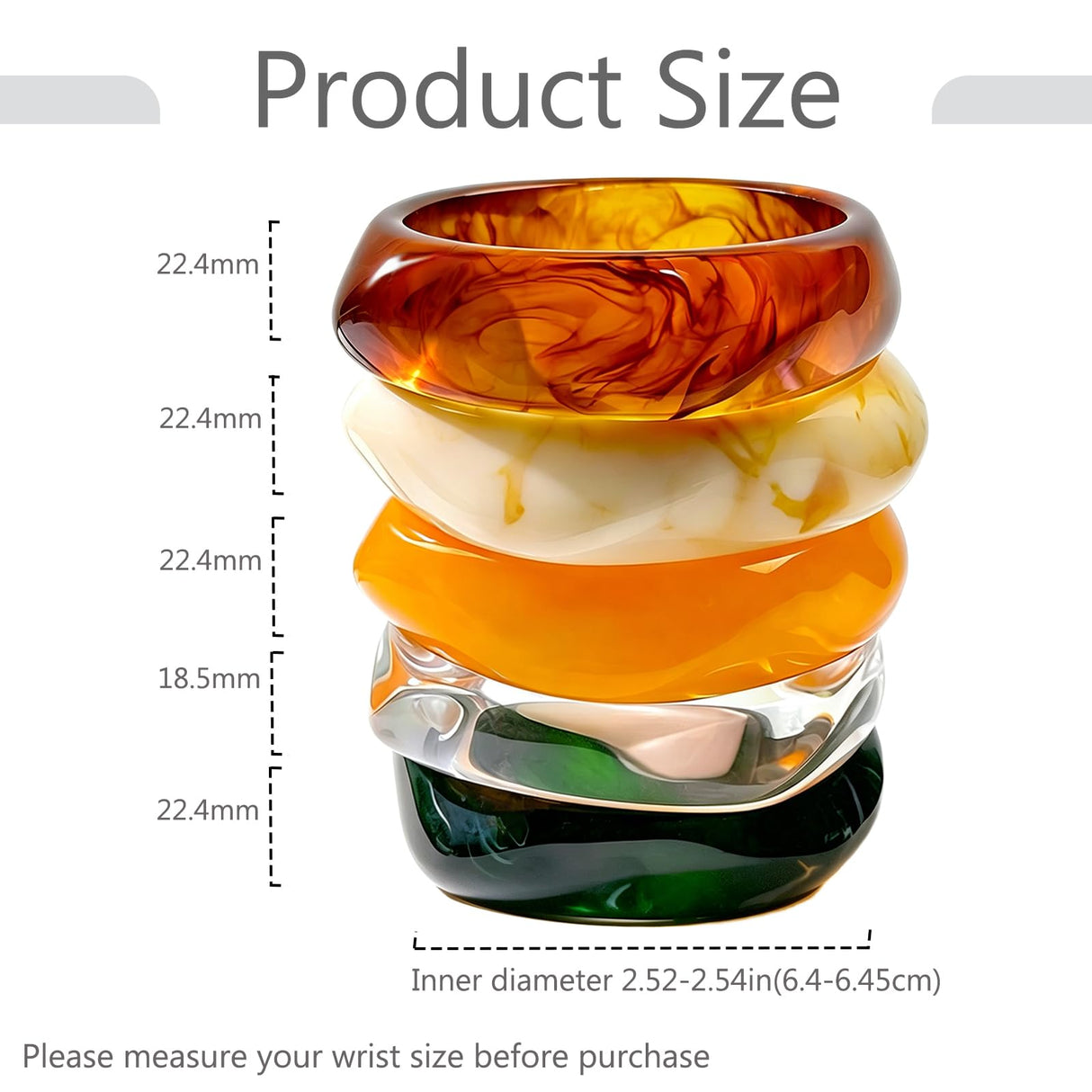 5 PCS Acrylic Resin Bracelet Set For Women Chunky Acrylic Resin Bangles