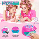 Amagoing Kids Nail Polish Set for Girls, Girls Nail Kit Ages 7-12 with Nail Dryer, Quick-Dry Nail Polish, Nail Art Pens, Cartoon Press on Nail, Makeup Bag, Spa Manicures Birthday Christmas Gift Toy