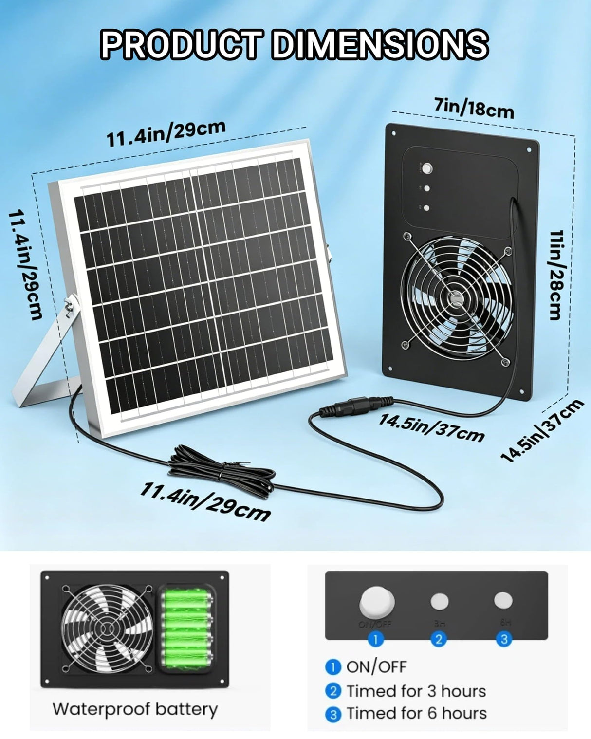 DSTANA 25W Solar Powered Fan with 15000mAh Battery & Timer, Usable At Night