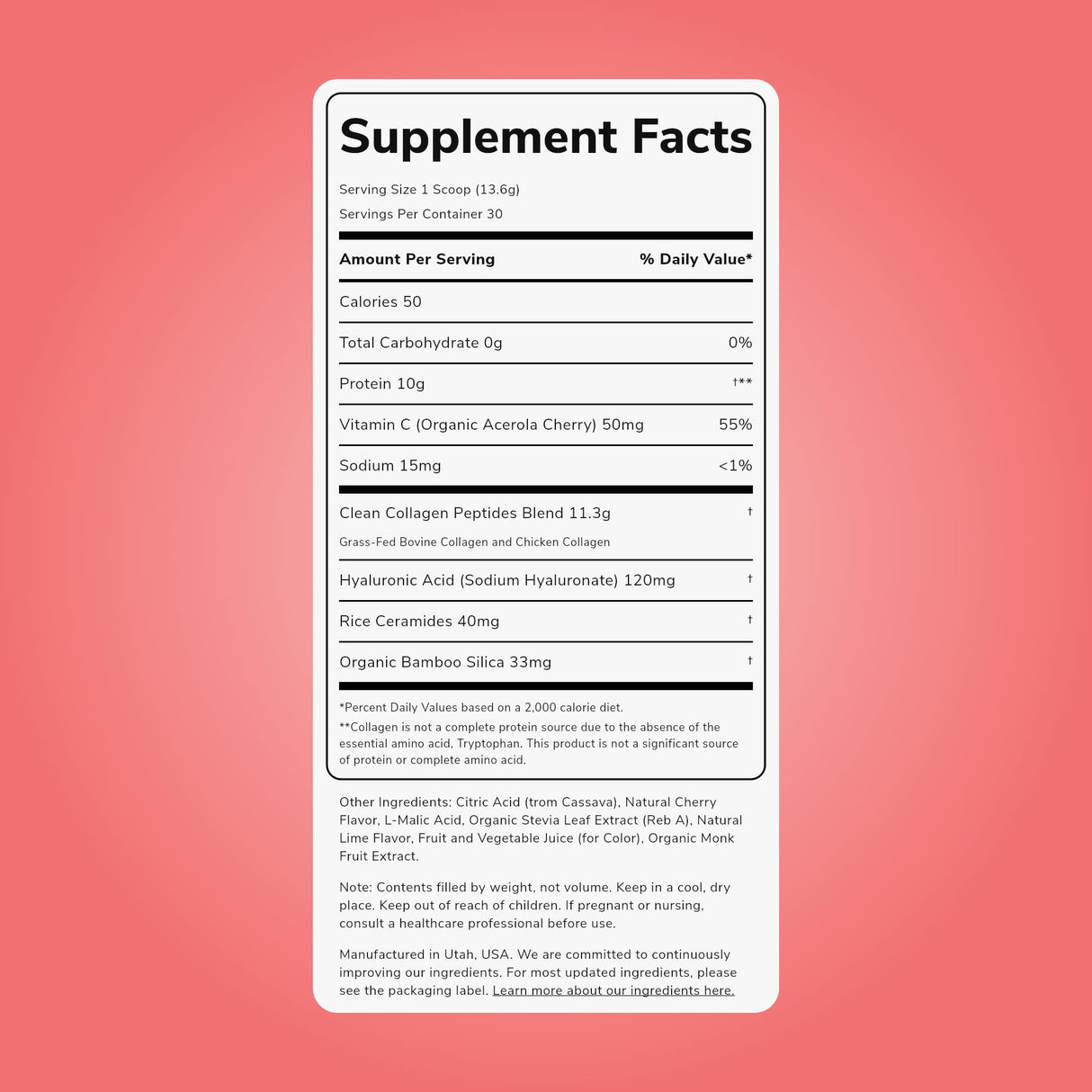 Clean Simple Eats Collagen Powder + Beauty Blend, Cherry Ice Flavor, Hydrolyzed Collagen Peptides from Grass Fed Bovine & Chicken, Hyaluronic Acid for Hair, Skin, Nail & Joint Support, 30 Servings