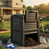 F2C Compost Bin 80 Gallon,Includes Gloves, Large Compost Bin w/Top Flip Latch-on Lid, Bottom Exit Door Aerating Outdoor Garden Compost Box,BPA Free Material for Backyard Outdoor, Black