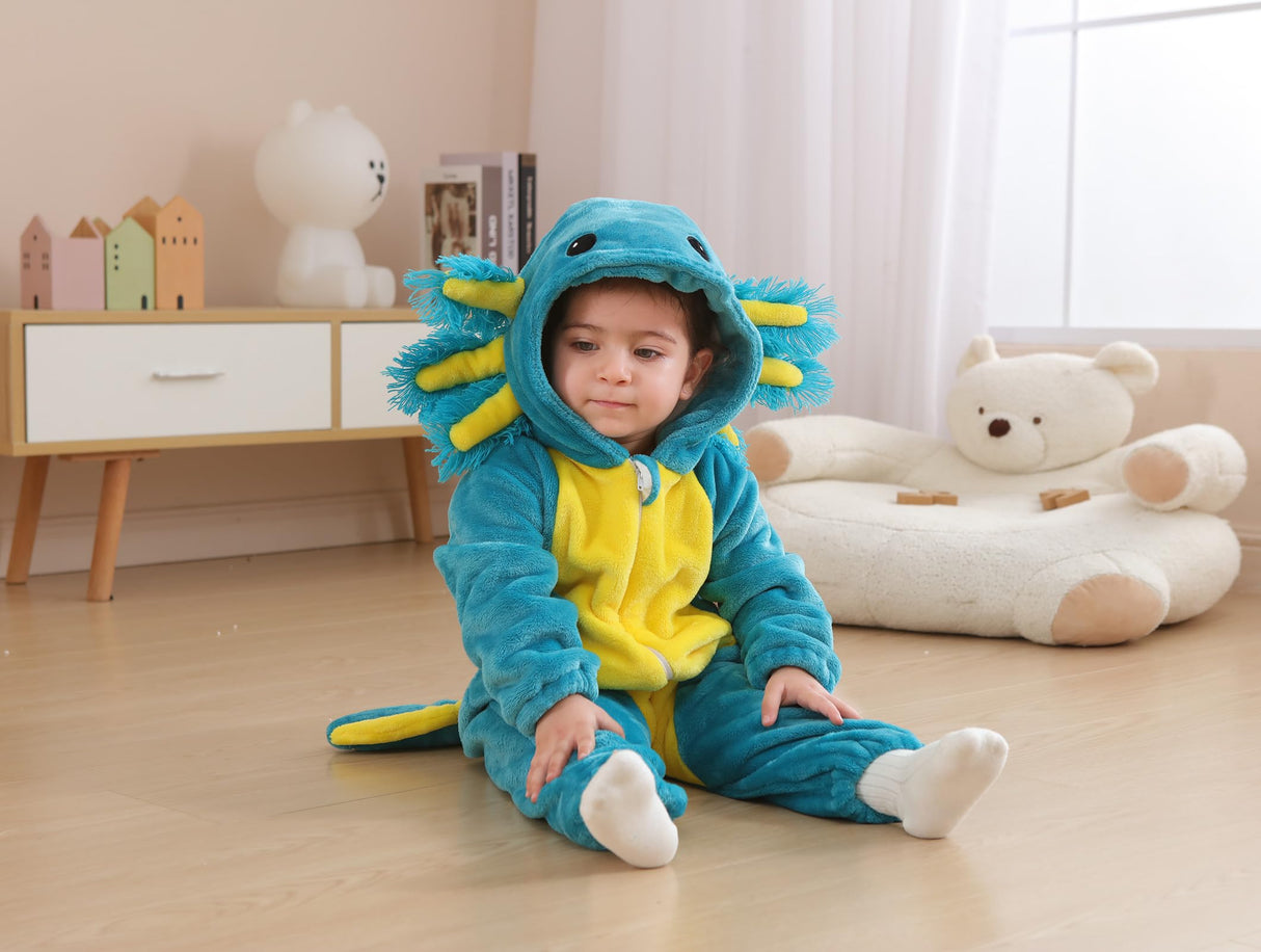 CuteOn Axolotl Toddler Halloween Costume Onesie Cosplay Romper Christmas Infants Baby Costume Blue 2-3 Years