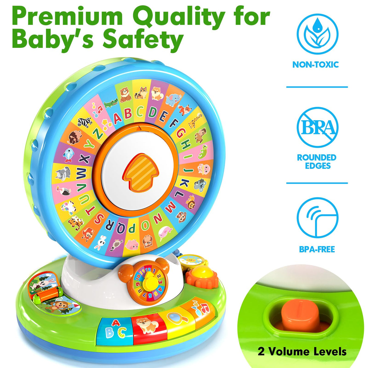 Learning Toy for Kids 1 2 3 Year Old Boys Girls, Spin and Sing Alphabet Zoo with Sounds, Interactive Educational Toys for Toddler 2-3, First Christmas 1st Birthday Gifts Toy