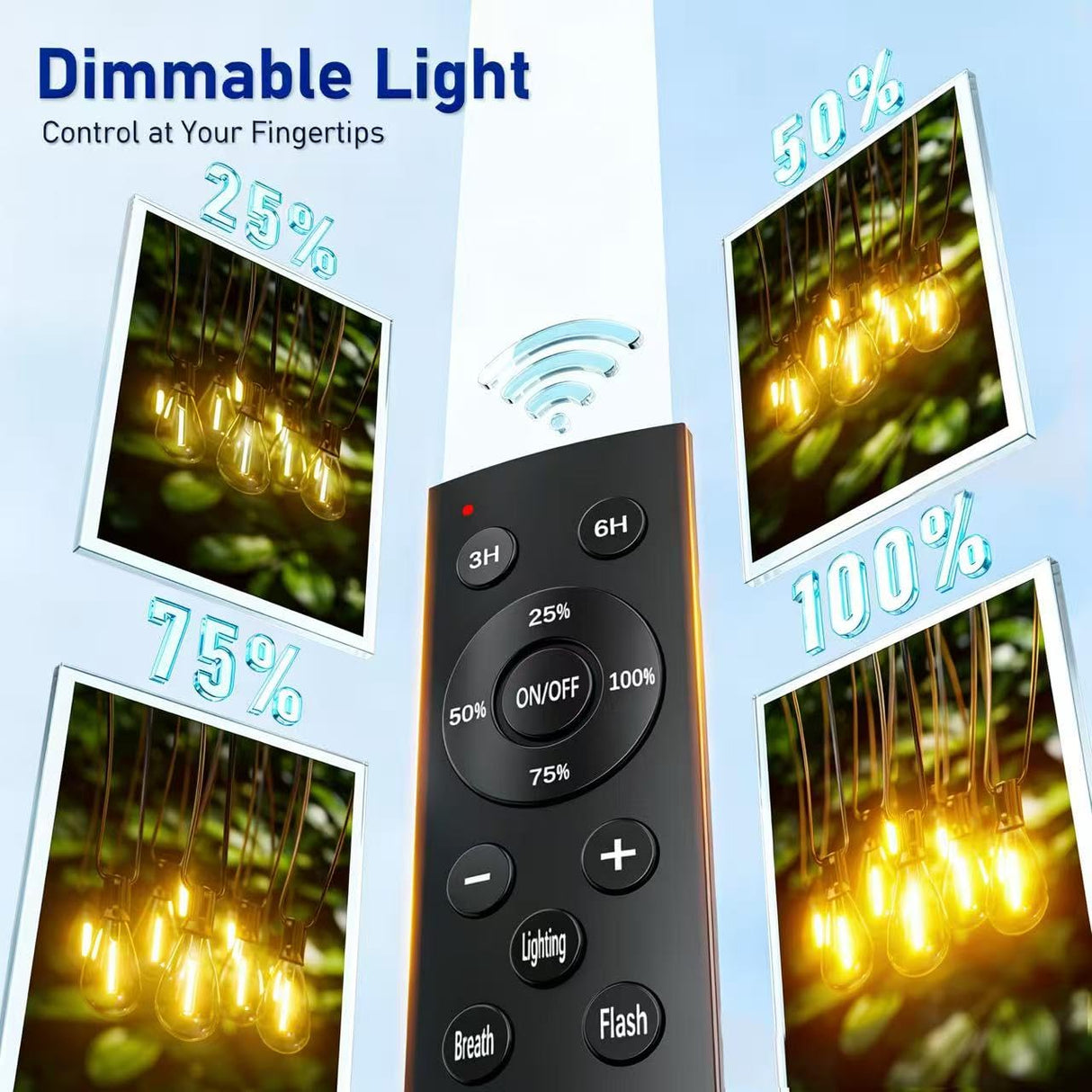 Sikitul 15FT LED Outdoor String Lights with Remote, One Continuous Strand Patio Lights with 8+1 Shatterproof S11 Bulbs, Dimmable 2200K Warm White, Timer & 3 Modes, Low Voltage for Backyard Garden