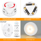 Mlambert 4 Pack Motion Sensor LED Night Light, Cordless Battery-Powered Stick-on Magnet Closet Lights, Safe Lighting for Stairs, Cabinet, Warm White