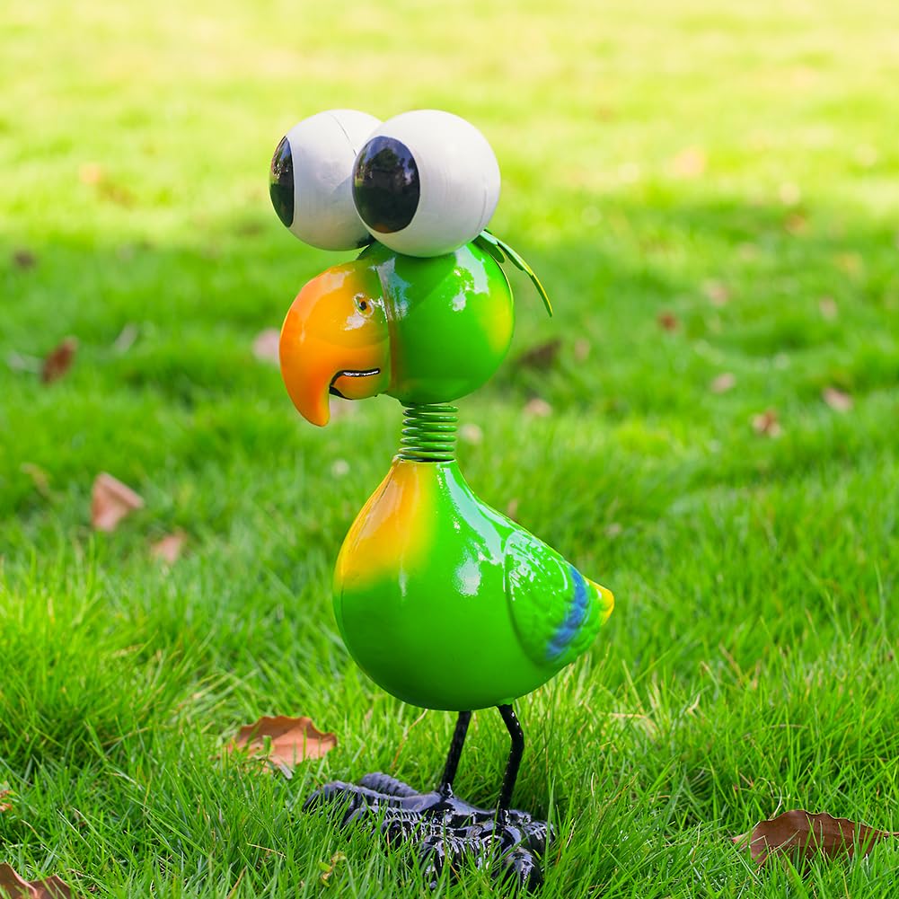 STANKGARDEN Metal Parrot Garden Statues Outdoor Decor, Green Funny Bird Outdoor Sculptures Yard Art Decoration for Home Patio Lawn Backyard, Gift for Women Lovers Moms