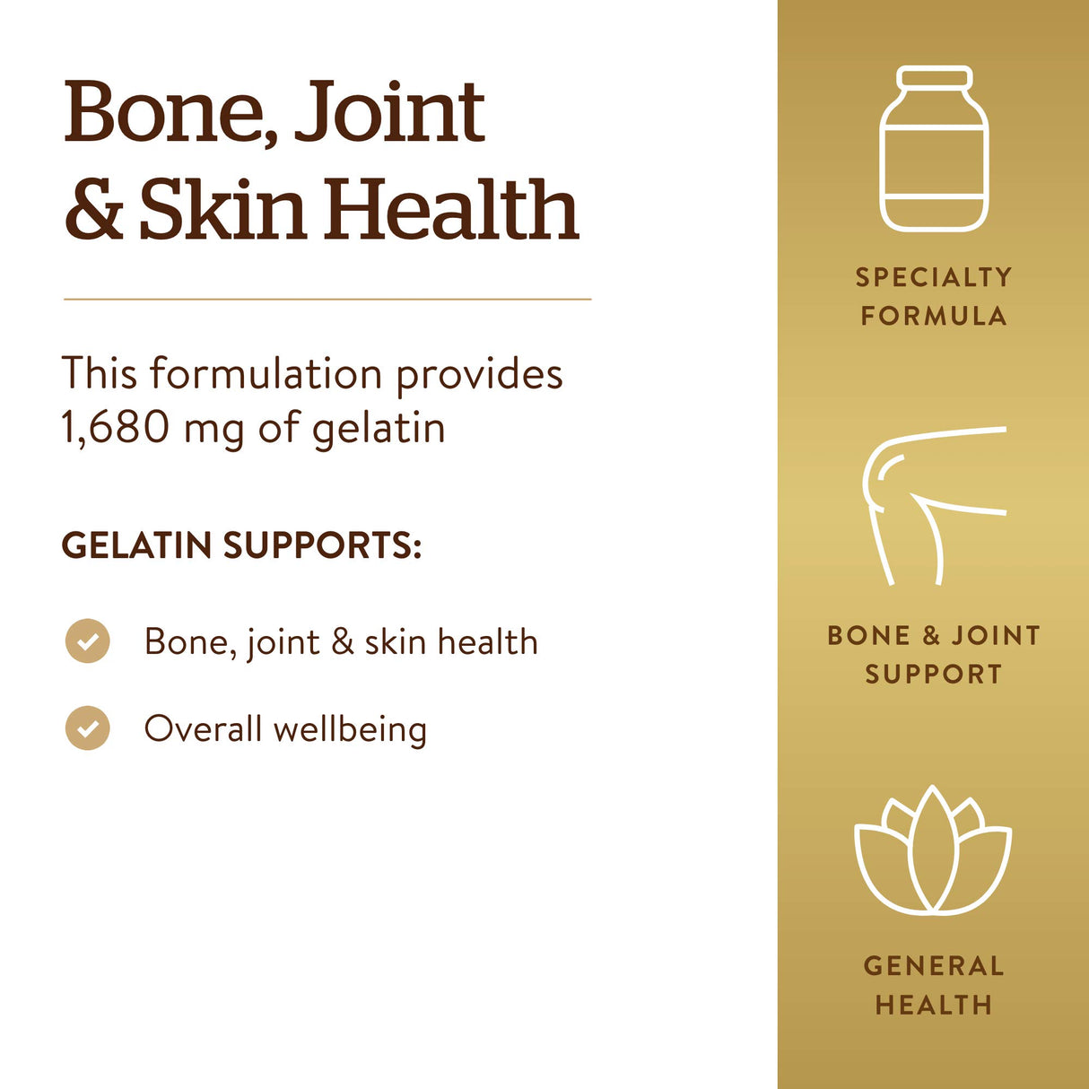 Solgar Gelatin 1680 mg, 250 Capsules - Natural Gelatin - Supports Bone, Joint & Skin Health - Gluten Free, Dairy Free - 83 Servings