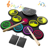 Miortior Electronic Drum Set, 10 Pads Roll-up Drum Practice Pad with Drum Pedals & Sticks, Built-in Speaker with Headphone Jack, Great Christmas & Birthday Gift for Kids