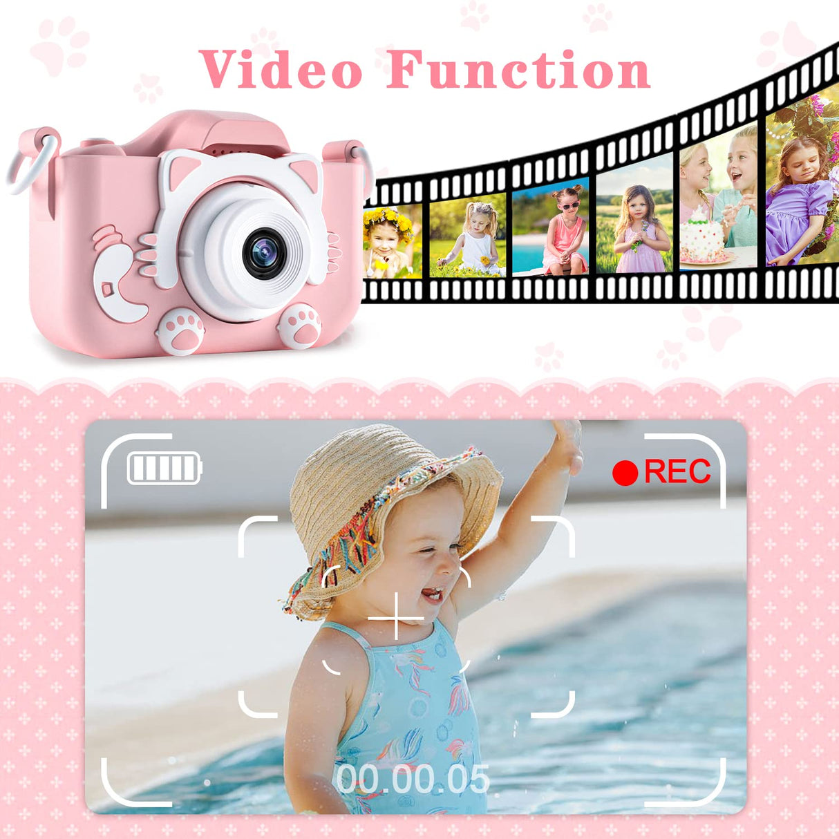CIMELR Kids Camera Toys for 3 4 5 6 7 8 9 10 11 12 Year Old Boys/Girls, Kids Digital Camera for Toddler with Video, Christmas Birthday Festival Gifts for Kids, Selfie Camera for Child, 32GB TF Card