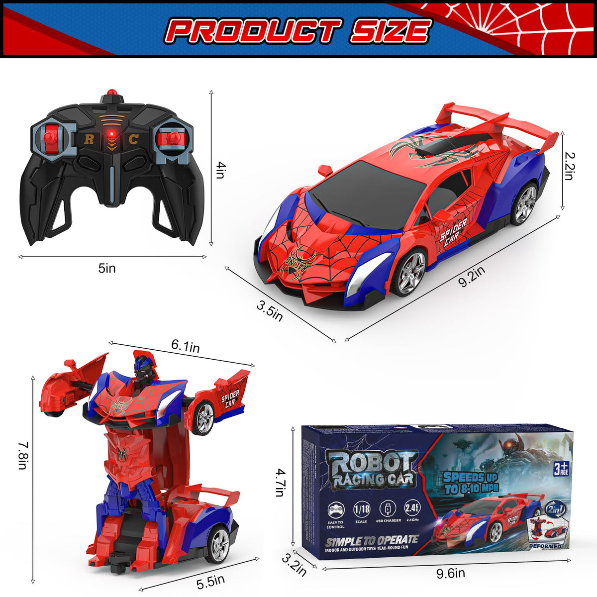 BLUEJAY Transform RC Cars for Boys 3-12, 2.4Ghz Remote Control Car