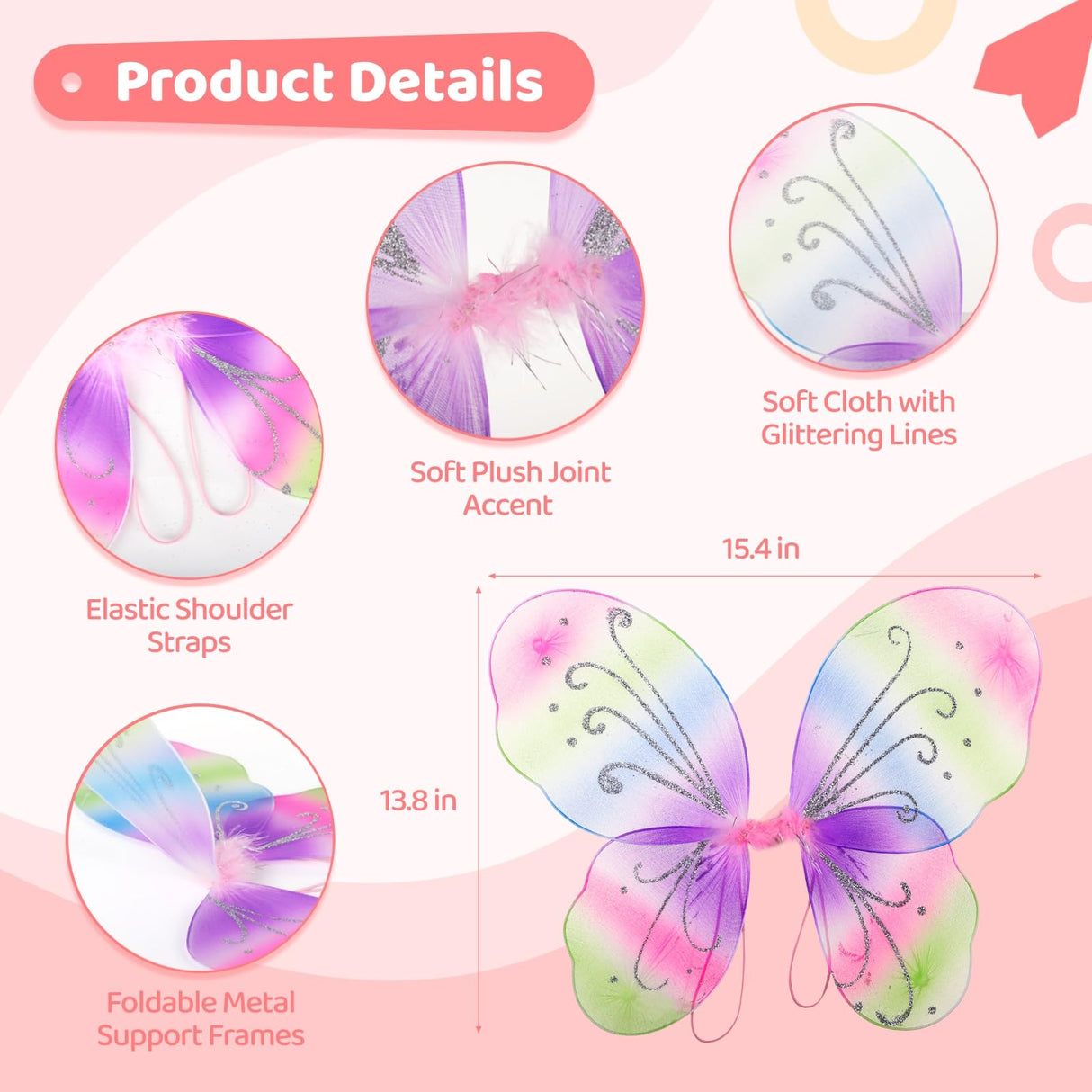Homaisson 12 Pcs Butterfly Fairy Wings, Sparkle Princess Wings Set, Colorful Costume Accessories for Parties, Glitter Costume Wings with Elastic Straps & Shimmering Patterns, Birthday Party Favors