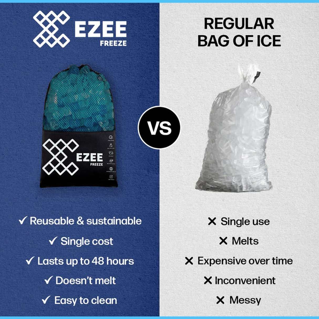 Ezee Freeze Reusable Ice Cubes for Coolers - Mini Freeze 3.5 lb Bag, 110 Blue Ice Cubes Use in Drinks, Lunch Boxes, Fishing, Refreezable Party Ice, Ice Bath