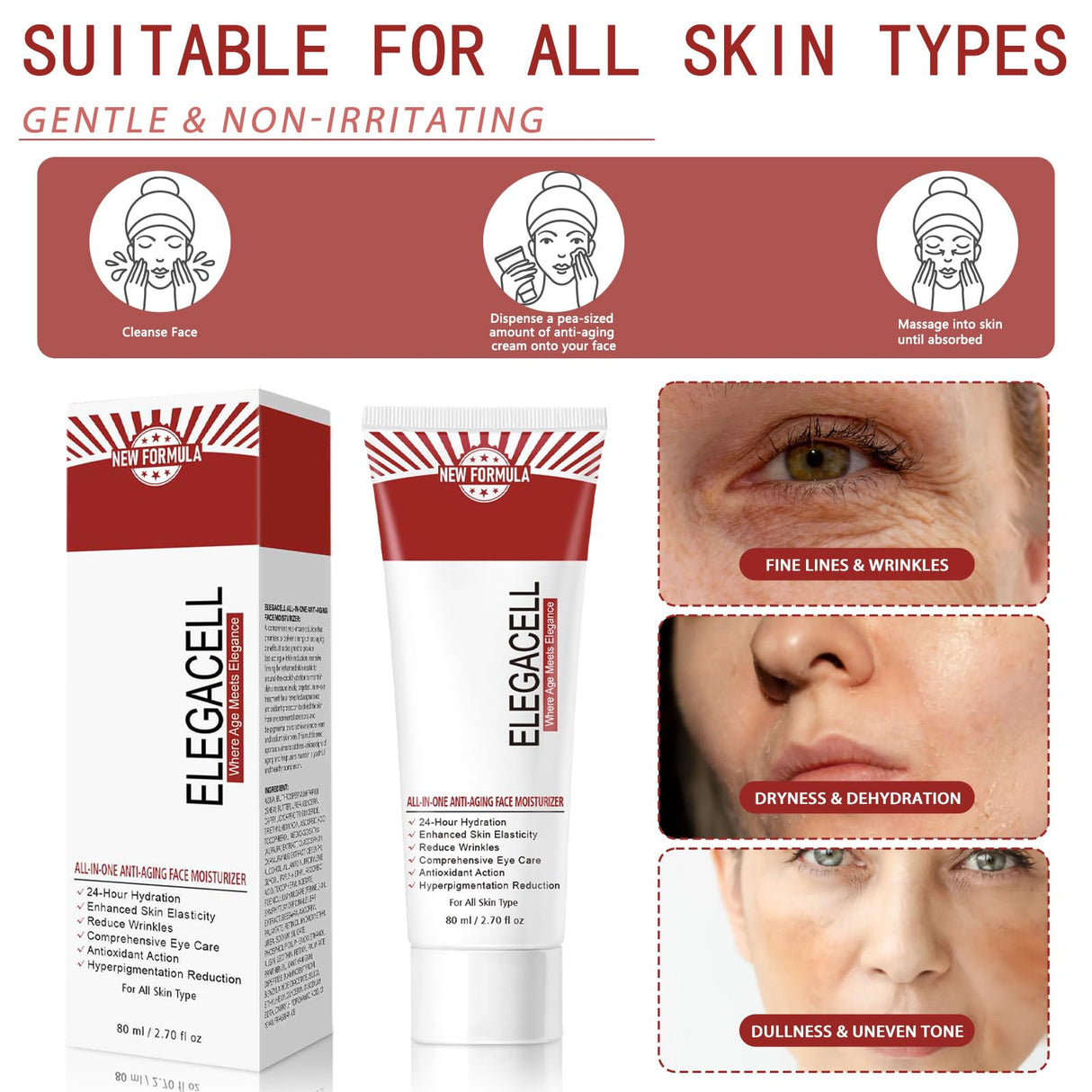 Elegacell Skincare All In One Anti Aging Treatment Face Moisturizer Skin Tightening Retinol Cream for Face - Suit for Men and Women 2.7 fl.oz