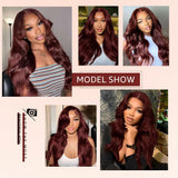 KEKEYY Reddish Brown Lace Front Wigs 28 Inch Pre-Plucked 200% Density Body Wave HD Lace Lace Frontal Wig with Baby Hair Glueless Wigs