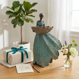DiliComing Fairy Garden Statues Bird Feeder - 12 Inch Resin Outdoor Fairy Statue for Garden Decor, Decorative Patio Yard Lawn Flower Bed Figurine, Garden Gifts for Women (Green)