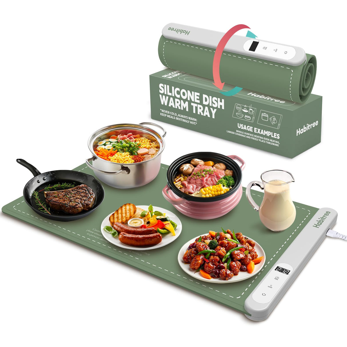 Food Warming Mat - Day Gifts & Kitchen Gadget, Electric Warming Tray with 6 Heat Settings,6 Timers,Graphene Rapid Heating, Portable & Rollable,Easy Clean-Food Warmers for Parties, Buffets & Daily Use