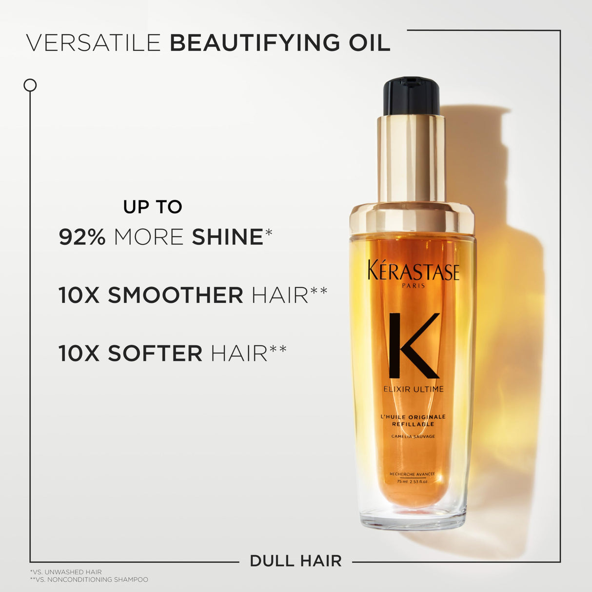 KÉRASTASE New Elixir Ultime Refillable L'Huile Original Hair Oil, Hydrating Oil Serum to Smooth Frizz and Add Shine with Wild Camellia, Strengthens and Provides Heat Protection, All Hair Types