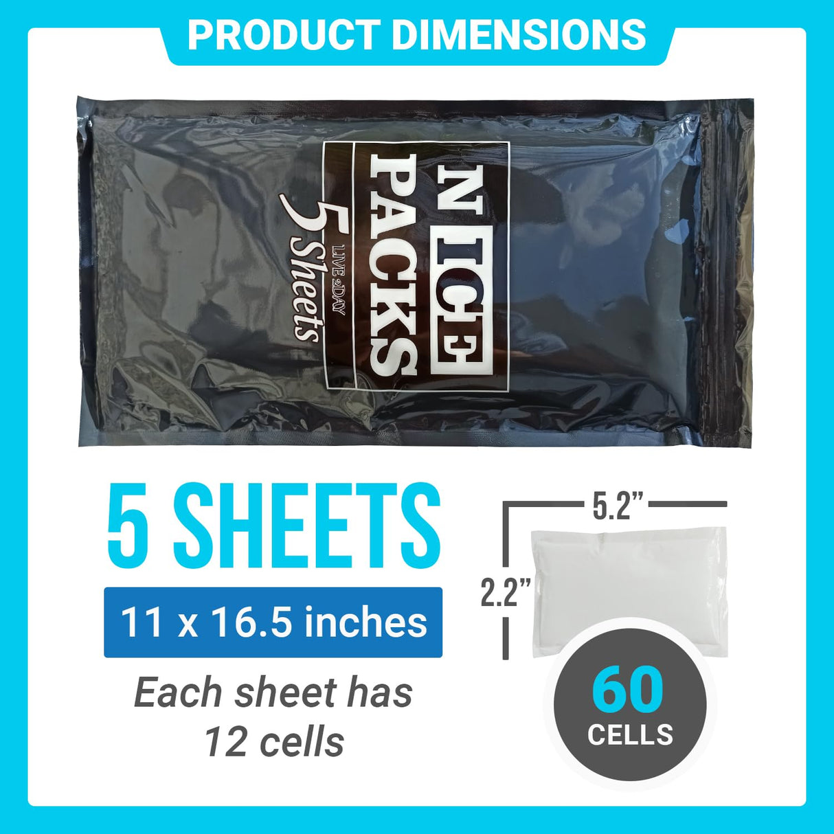 Nice Packs Reusable Dry Ice Packs for Coolers, Flexible Long Lasting Freezer Packs for Lunch Boxes, Shipping Frozen Food (5 Extra Large Sheets)