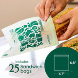 Cleanomic Compostable Zip Sandwich Bags - Leak Resistant, Gallon, Quart, Sandwich, Snack - 125 Count