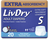 LivDry Adult Incontinence Underwear, Extra Absorbency Adult Diapers, Leak Protection, Small, 20-Pack