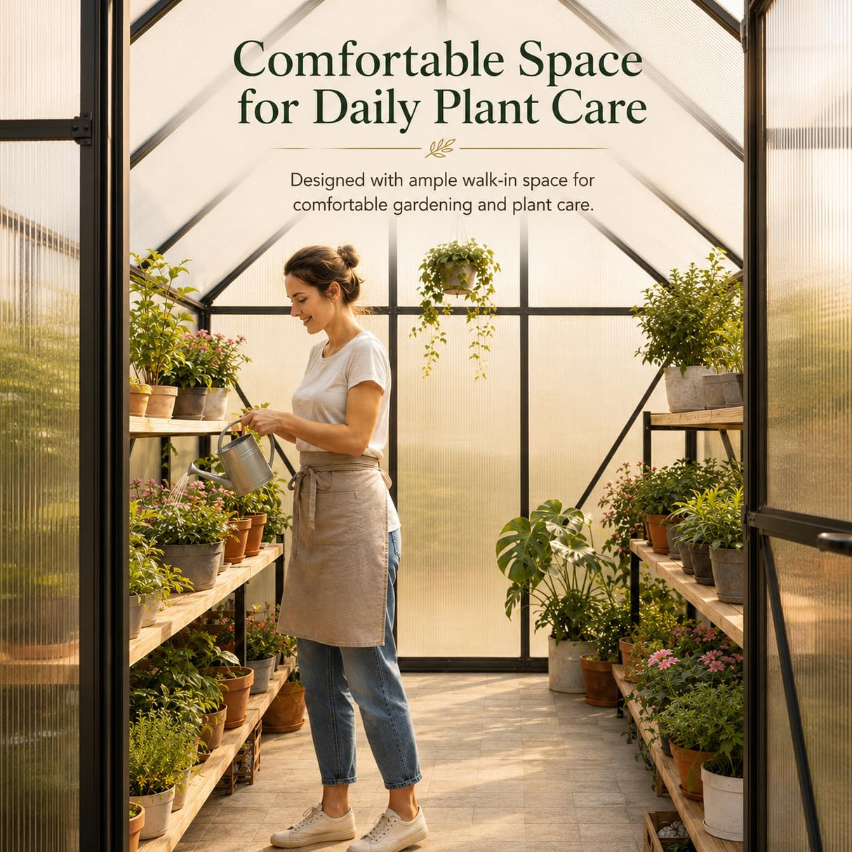 HOOYEAH 6x8 FT Polycarbonate Greenhouse, Walk-in Greenhouses for Outdoors, Aluminum Frame Plant Green House with Locking Door & Roof Vent, Heavy Duty Winter Green House Kit for Outside Backyard