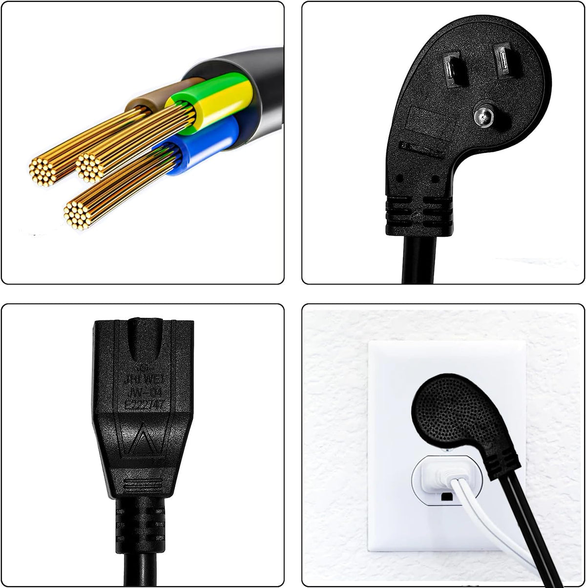 Miady Flat Plug Extension Cord 1 Ft, 90 Degree Plug Adapter, 3 Prong G ...