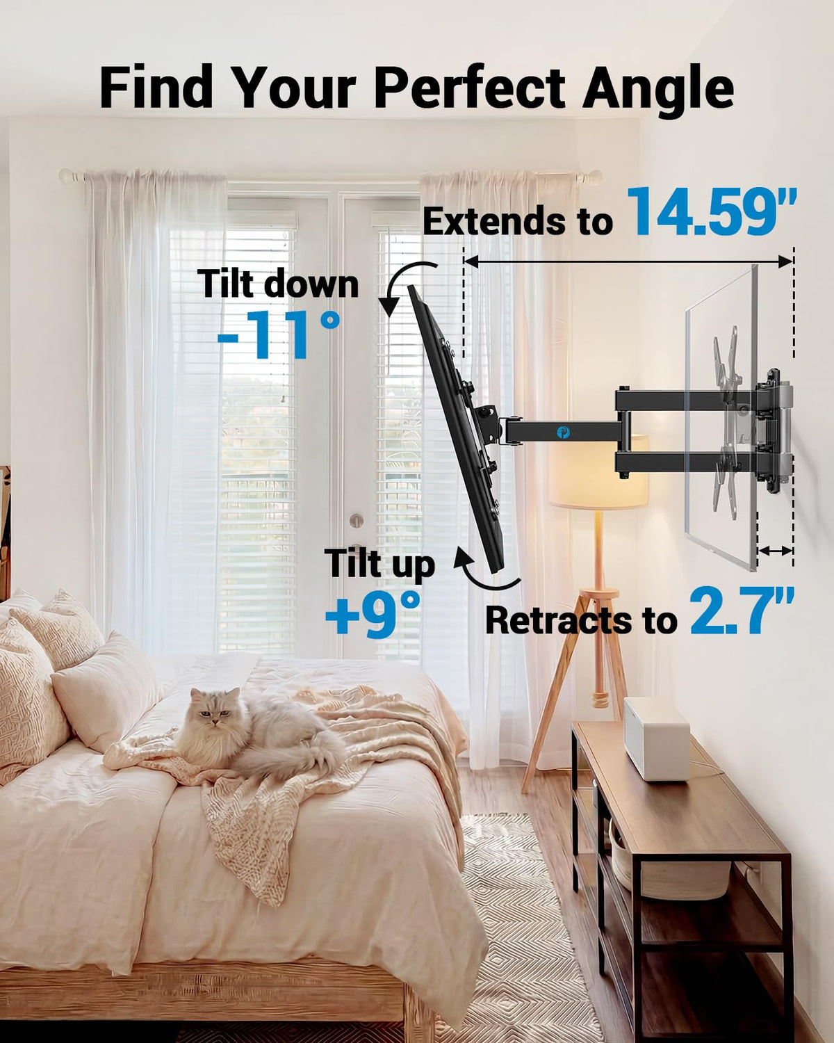 Pipishell Full Motion TV Wall Mount for Echo Show 21/15 and 13-43 Inch Flat Curved Screen TVs & Monitors, Max VESA 200x200mm up to 44lbs, TV Mount Wall Bracket with Rotation Swivel Tilt Extension