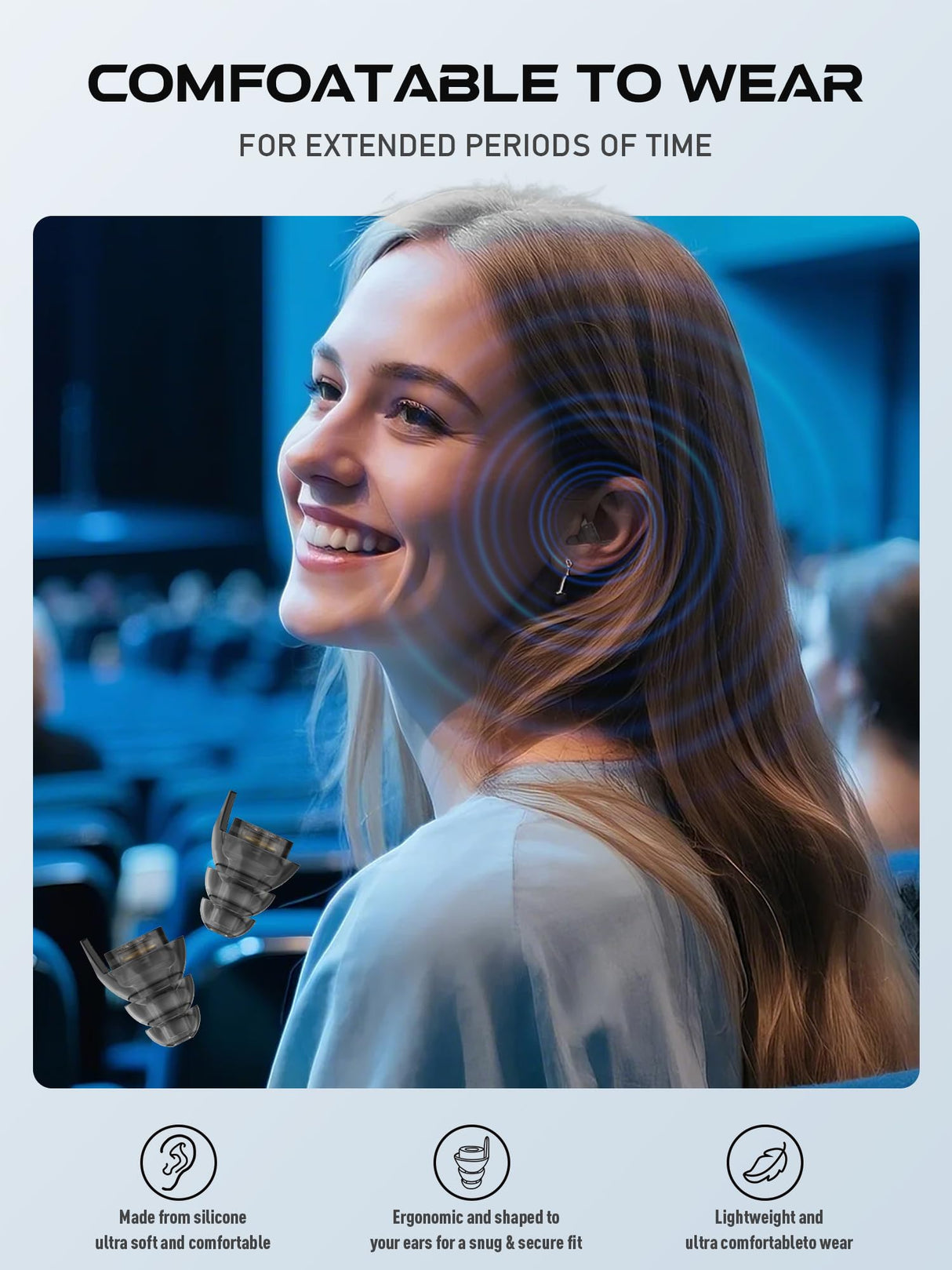 Hearprotek Silicone Concert Ear Plugs, 2 Pairs Reusable High Fidelity Earplugs for Concerts, Festivals, Motorcycling, Black