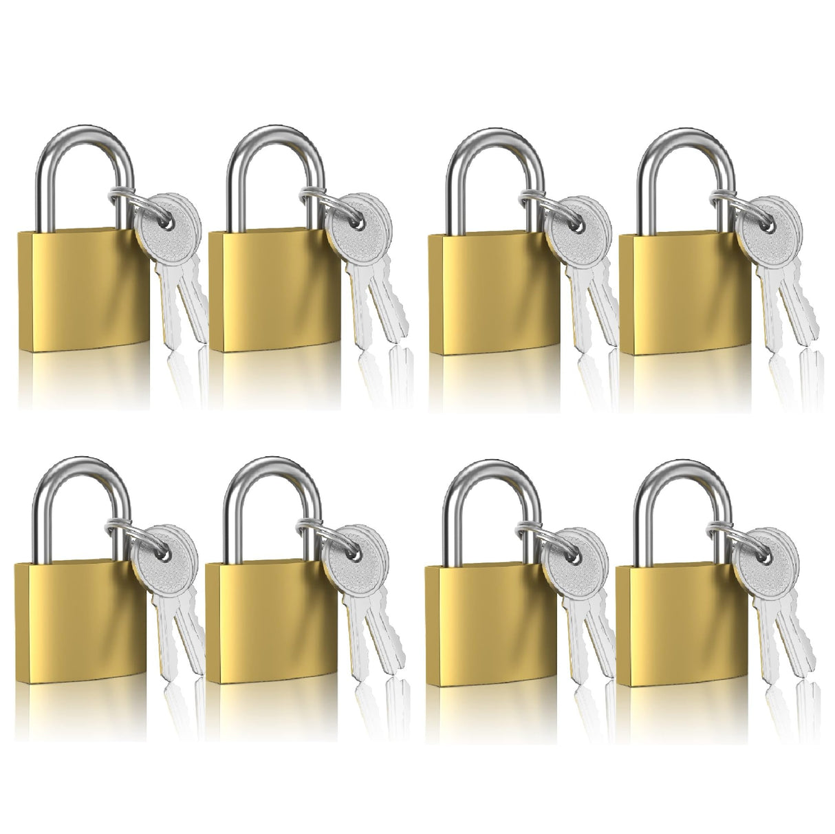 XFJSAK 8 Pcs Small Keyed Padlocks, 32mm, Gold, Compact, D Shape, Hardened Alloy, Securing Luggage, Gym Lockers