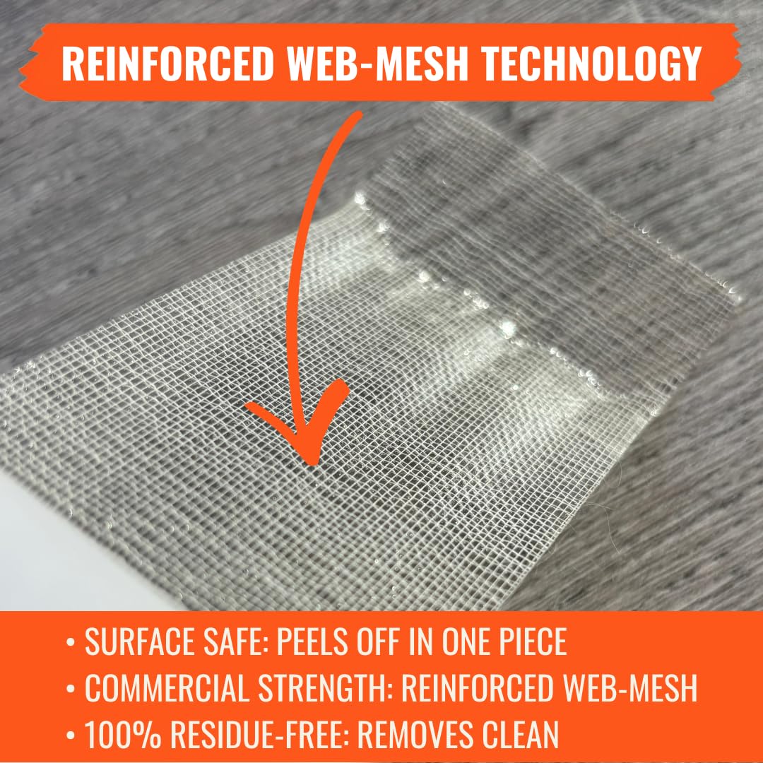 All Flooring Now Carpet Tile Tape Double Sided 4in x 90ft (3 Pack) Heavy Duty Reinforced Web Mesh Residue Free - Indoor Outdoor for Carpet Tiles, Hardwood, Vinyl, Rugs, Carpet, Rubber & Mat Gripper
