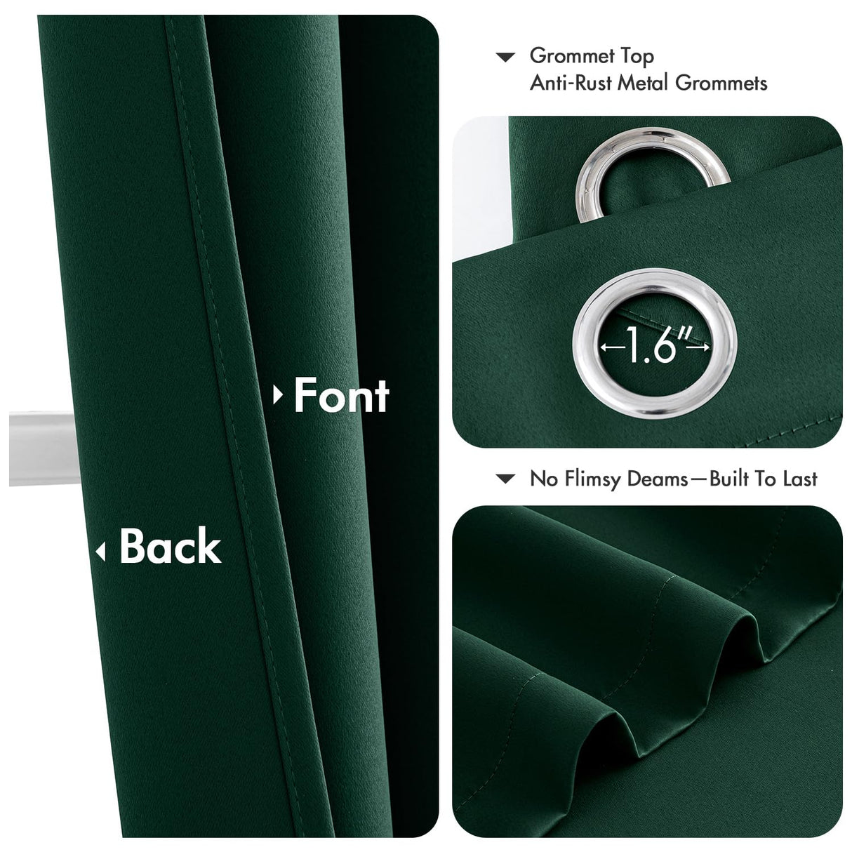 MIULEE Hunter Green Blackout Curtains for Bedroom Living Room 63 Inches Long 2 Panels, Thermal Insulated Room Darkening Drapes Solid Grommet Noise Reduction Emerald Green Christmas Curtains 40x63 Inch