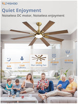 ZMISHIBO 80 Inch Black and Gold Ceiling Fans with Lights and Remote, Indoor/Outdoor Ceiling Fan for Patio Living Room, 6 Speed Reversible Quiet DC Motor, 3 CCT, Dual Finish Blades