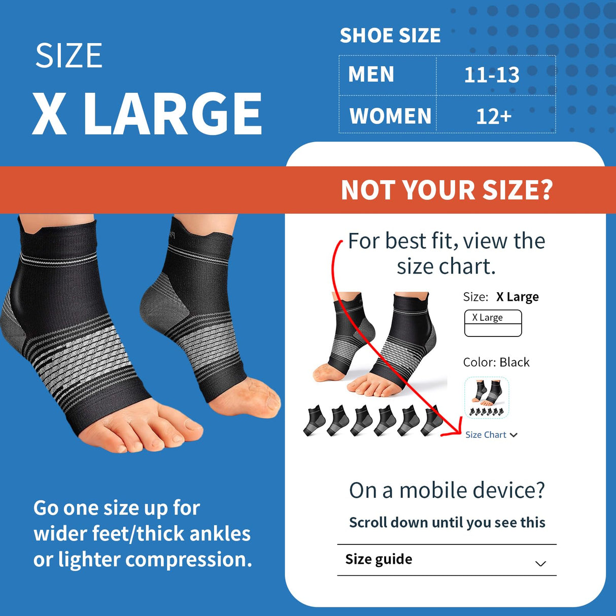 Plantar Fasciitis Sock (6 Pairs) for Men and Women, Compression Foot Sleeves with Arch and Ankle Support, Black, X-Large