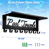 Topspeeder Pool Towel Racks with Shelf 8 Hooks for Pool Bathroom Wall Mount Towel Hooks Towel Holder Carbon Steel Hanger Organizer Pool Accessories Outdoor for Robe,Towel,Coat,Swimsuit,Bag,Keys
