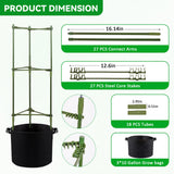 GENMOUS Tomato Cages with Grow Bags - 48 Inch Tomato Trellis for Raised Garden Bed, 3-Pack Tomato Plant Support, with 10 Gallon Plant Grow Bags, Reusable and Height Adjustable