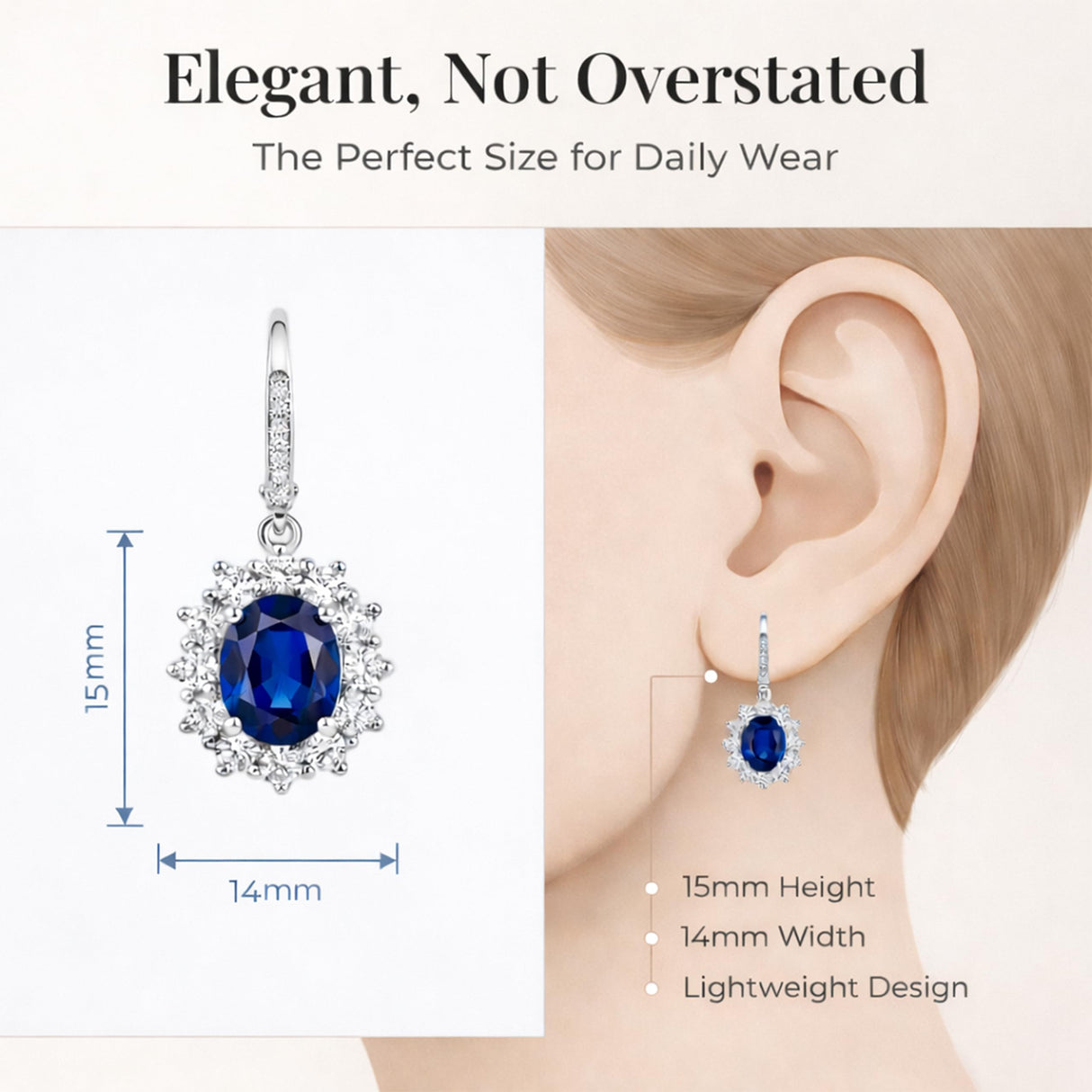 Amy & Annette Blue Sapphire Earrings - 18k White Gold Plated Leverback Drop and Dangle Halo Earring for Women - Great Gift Idea for Every Occasion