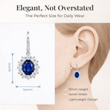 Amy & Annette Blue Sapphire Earrings - 18k White Gold Plated Leverback Drop and Dangle Halo Earring for Women - Great Gift Idea for Every Occasion