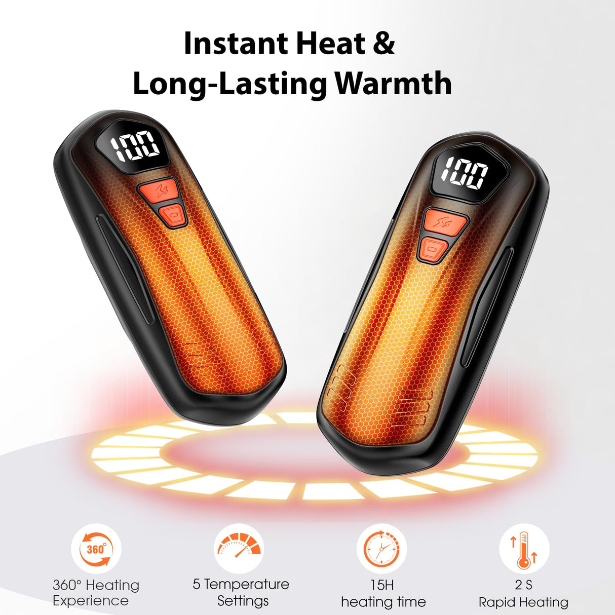 AI Hand Warmers Rechargeable 2 Pack, AI Smart Chips Electric Hand Warmers, Long Lasting Safe Heat, Portable Pocket Heater, Gifts for Christmas, Outdoor, Golf, Hunting, Camping Accessories -Black