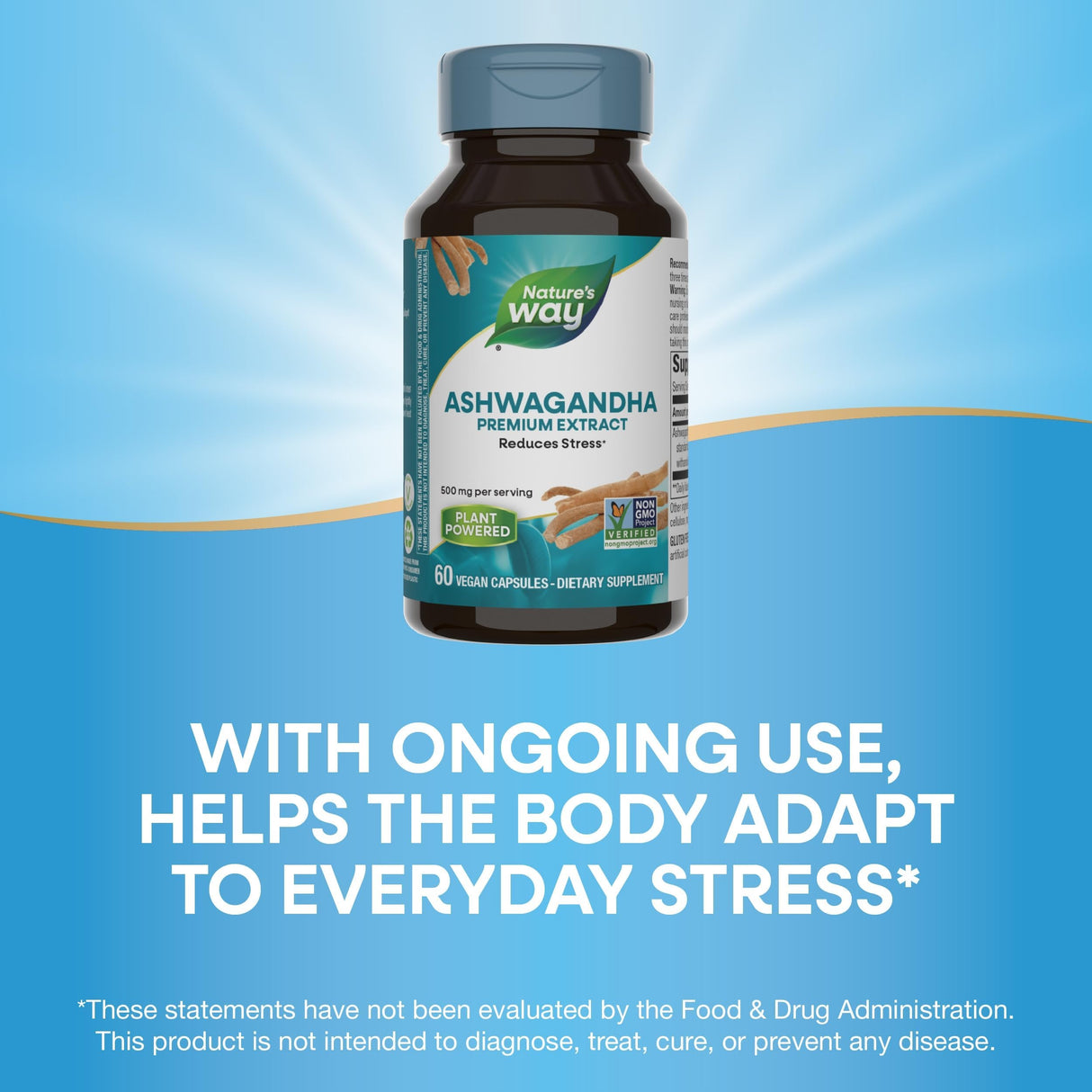 Nature's Way Ashwagandha, Reduces Stress*, Premium Extract, Adaptogenic*, Non-GMO Project Verified, Vegan, 60 Capsules