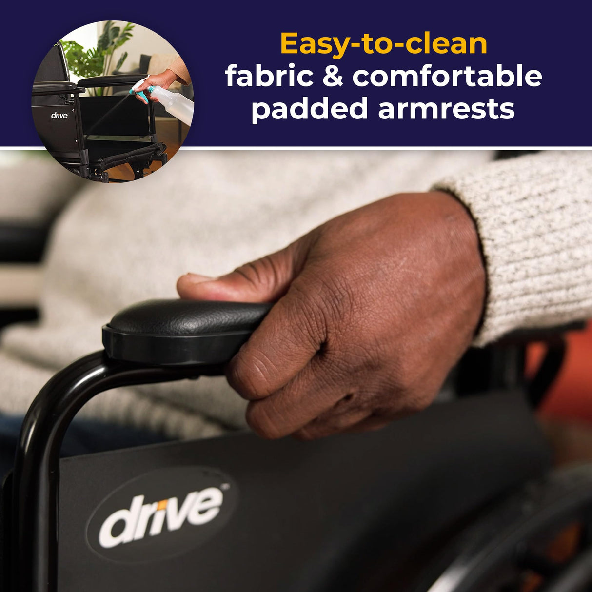 Drive Medical K318DFA-ELR Cruiser III Lightweight Folding Wheelchair with Flip Back Detachable Full Arms and Elevating Leg Rest (Black, 18 Inch, 39lbs)