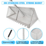 Sand flea rake - 304 Stainless Steel Pro 15.8 Inches Wide Basket Sand Sifter , Curved Handle Design Collapsible Sand Fleas Catcher for Travelling