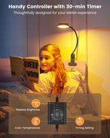 Glocusent 5W Clip on Light, 36LED Eye Caring Reading Light for Bed, 3 Colors & 5 Brightness Clip on Lamp with Adapter, Perfect Reading Light for Bed with Clamp/Bunk Bed/Headboard/Table/Desk