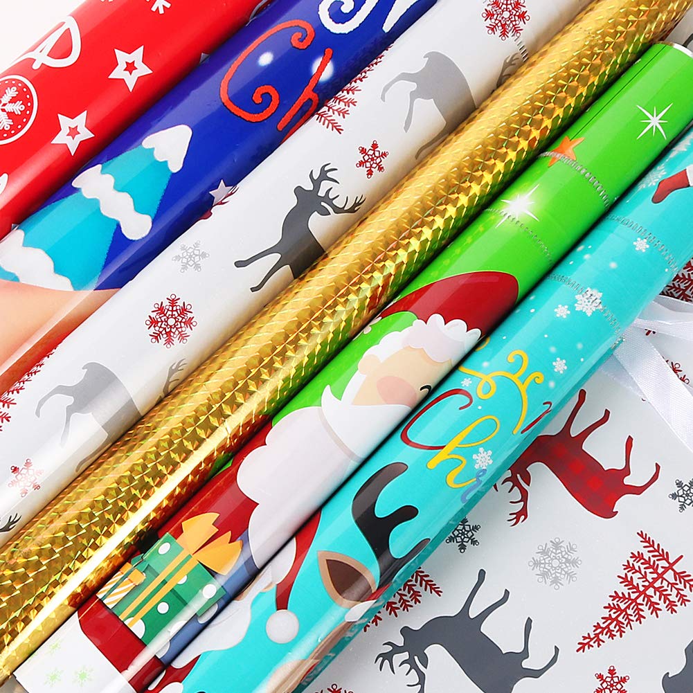HRX Package Holiday Drawstring Gift Bags, 30pcs Christmas Foil Gift Wrapping Sacks Pouches for Xmas Presents Party Favor (Large Medium Small)