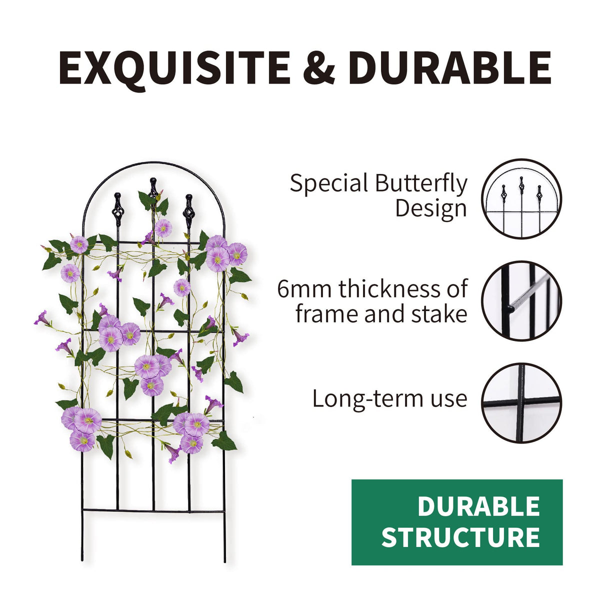 48" H x16 W Trellis,Black Garden Metal Vine Sturdy Trellises for Outdoor Climbing Plants Support Structures B (121cm) 2Pack