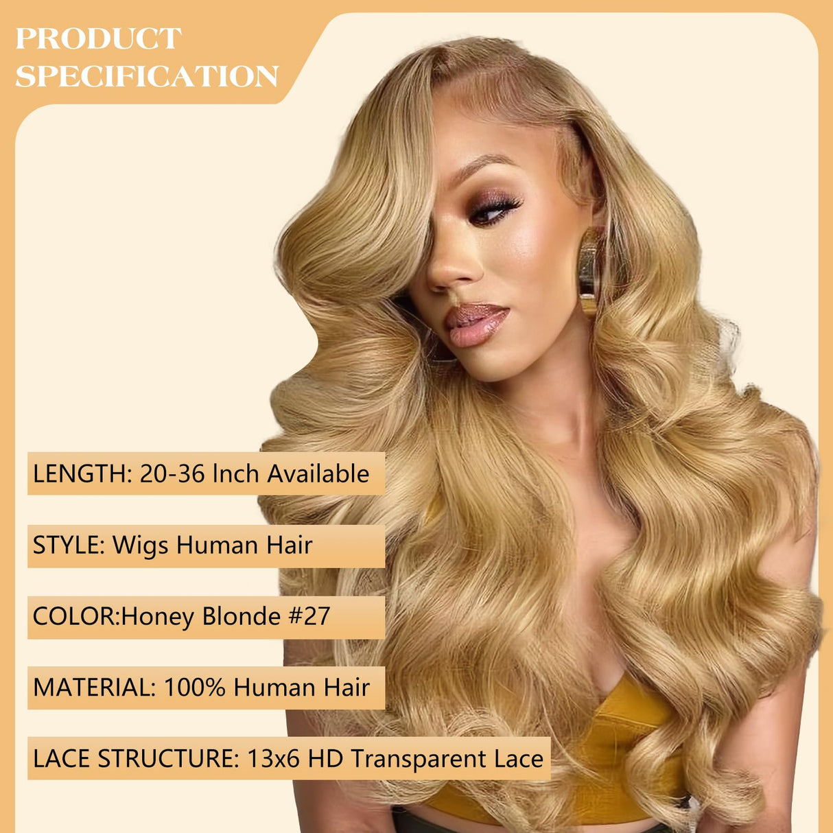 KERUISI 26 Inch Honey Blonde Wig Human Hair 200% Density 13x6 Body Wave Pre Plucked Glueless HD Transparent Lace Frontal Wigs Human Hair for Women