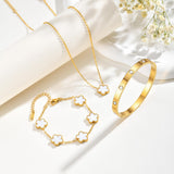 Gold Bracelets Necklace Jewelry Set - 3Pcs 18K Gold Plated Floral Bracelet,Waterproof Stainless Steel Bangles, Non-Tarnish Necklaces Daily Fashion Minimalist Jewelry,Valentines Birthday Gift for Women