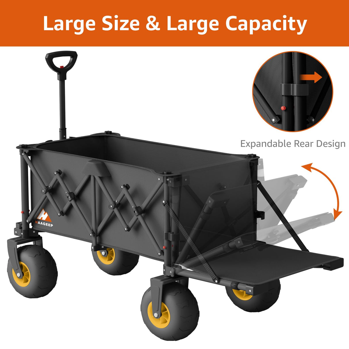 Heavy Duty Beach Wagon with Big Wheels for Sand, 10" Wheel Collapsible Wagons Foldable Large Wagon Cart Folding All Terrain for Camping