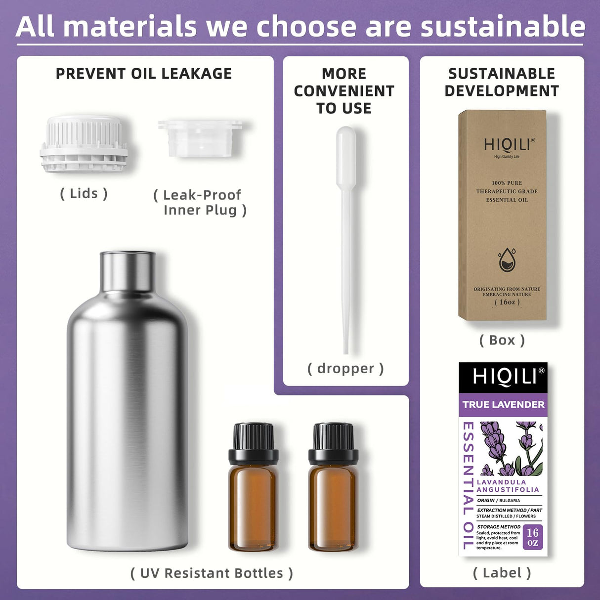 HIQILI 16 Ounces Lavender Essential Oil Pure, 100% Natural for Aromatherapy Diffuser, Skin Care, Hair, Includes Premium Glass Dropper-16 Fl Oz