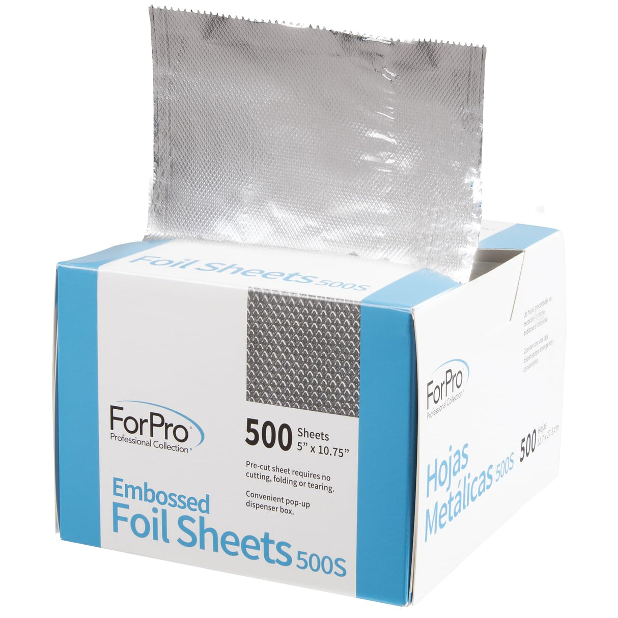 ForPro Professional Collection Embossed Foil Sheets 500S, Aluminum Foil, Pop-Up Dispenser, for Hair Color Application and Highlighting Services, Food Safe, 5” W x 10.75” L, 500-Count (Pack of 12)