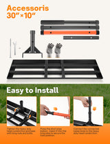 Lawn Leveling Rake 30" x 10", Heavy Duty Lawn Leveler with 78" Handle